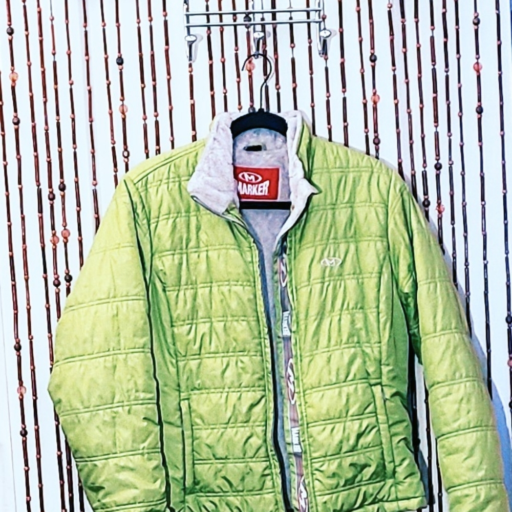 Lg Vintage Lime Green Marker Puffer Jacket